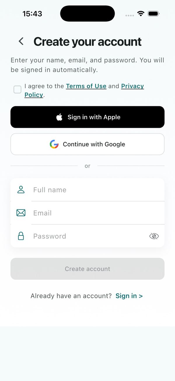 SmartScribeAI app: create account screen